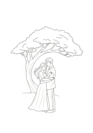 A serene scene of a person embracing a loved one beneath a gentle tree, symbolizing love and compassion.