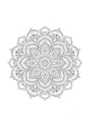An intricate mandala composed of floral and geometric patterns, with delicate linework and symmetrical details