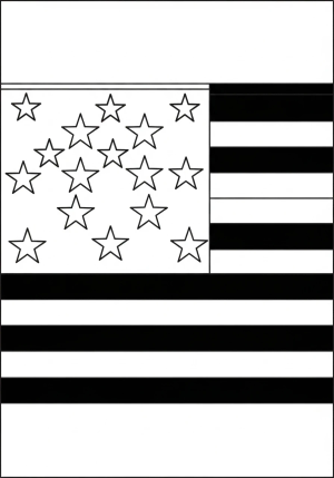 A stylized American flag with bold stripes and stars arranged in a creative pattern for coloring