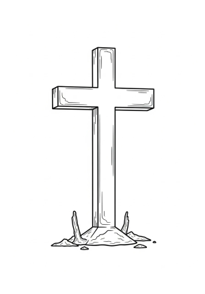 A solemn Cross with ashes scattered around its base, symbolizing Ash Wednesday.