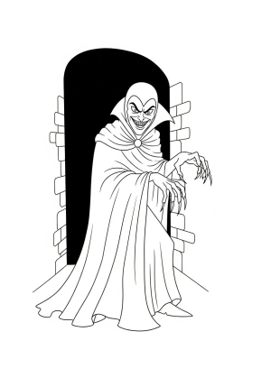 A mischievous and sneaky villain with a long cape, sharp claws, and a sinister grin, standing in a dark alleyway