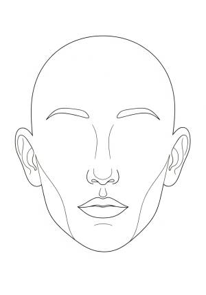 A simple outline of a blank human face with minimal features and smooth contours.