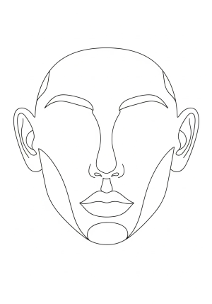 A stylized blank face outline with large empty areas for features and a neutral expression.