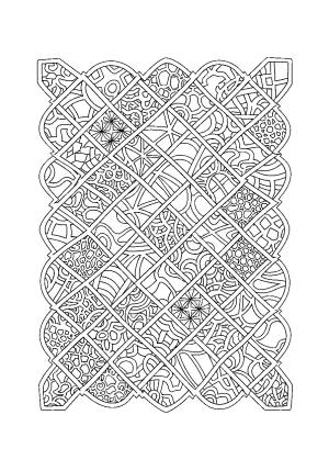 An intricate mosaic pattern composed of various shades of blue shapes and textures intertwined in a harmonious design