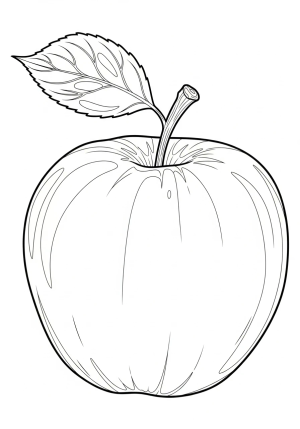 A vibrant red apple with a shiny leaf on top and intricate details in the stem.