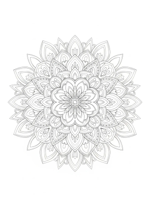 An elaborate mandala composed of symmetrical, floral, and geometric shapes radiating from the center