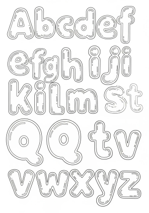 A fun and playful collection of large, bubbly hollow letter outlines with thick borders and whimsical curves.