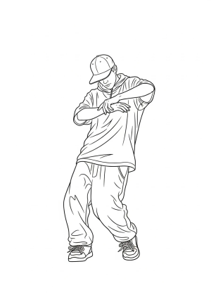 A lively street dancer mid-move, with dynamic pose and expressive arm gestures.