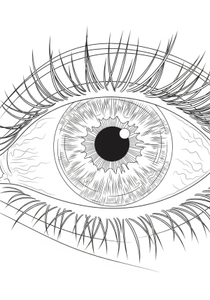 A highly detailed close-up of an eye with intricate iris patterns and long eyelashes, emphasizing realistic textures and depth