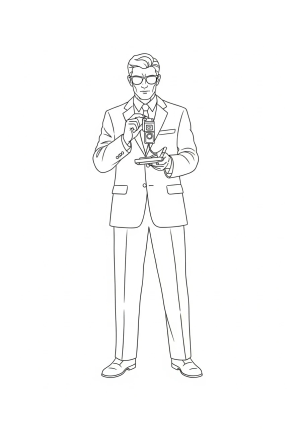 A secret spy in a sleek suit with sunglasses, holding a hidden gadget in one hand and a serious expression.