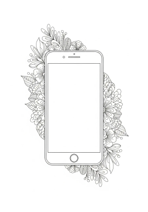 A modern sleek smartphone with decorative elements around it, featuring various abstract patterns and floral motifs surrounding the device