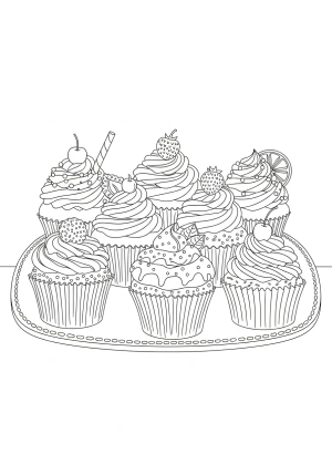 A delightful assortment of intricately decorated cupcakes with swirls, sprinkles, and fancy toppings arranged on a vintage tray