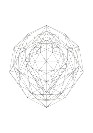 A detailed geometric design featuring a large multifaceted diamond with intricate line patterns radiating outward.