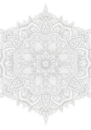 Intricate mandala featuring complex geometric patterns with detailed symmetrical elements radiating from the center, incorporating fine line work and elaborate motifs
