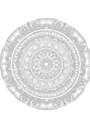 Extremely detailed mandala composed of layered concentric circles filled with ornate floral, paisley, and mandalic designs, challenging the viewer with dense, interwoven patterns