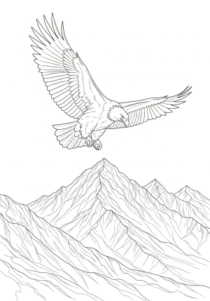 A majestic eagle soaring high above mountain peaks with its wings spread wide, capturing a sense of freedom and strength.
