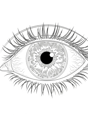 A highly detailed close-up of a realistic human eye with intricate iris patterns and eyelashes, showcasing texture and depth.