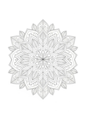 Elegant mandala featuring a symmetrical floral design with interwoven petals, leaves, and ornamental accents radiating from the center