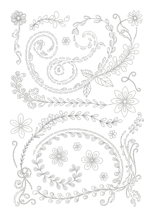 A collection of intricate stitch patterns intertwined with delicate floral motifs and swirling lines