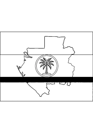 A detailed outline of the Gabon flag with bold stripes and a central emblem, suitable for coloring.