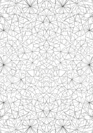 A symmetrical composition of overlapping circles and triangles creating intricate geometric patterns.