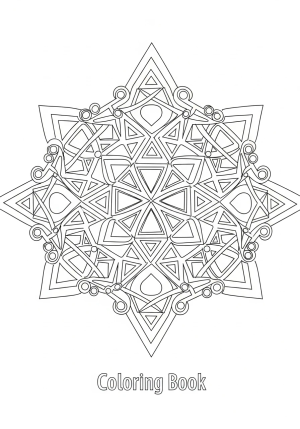 A symmetrical arrangement of interlocking triangles, circles, and squares creating a harmonious geometric pattern