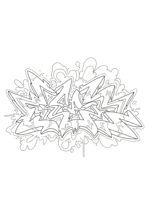 A dynamic graffiti art scene featuring bold abstract shapes, intricate patterns, and stylized spray paint effects.