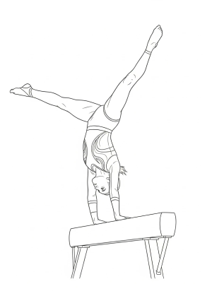 A young gymnast executing a perfect handstand on the balance beam with focused determination