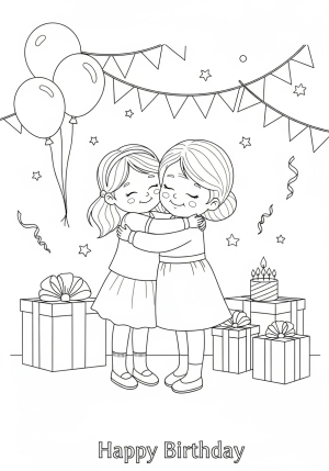 A sweet scene of a granddaughter giving a big hug to her grandma, with birthday presents and cheerful decorations