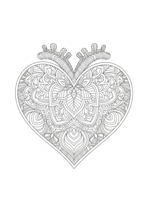 A large, ornate heart featuring mandala-style patterns and symmetrical geometric details.
