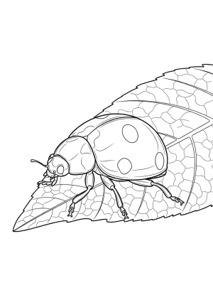 An adventurous ladybug crawling across a textured leaf with realistic vein details
