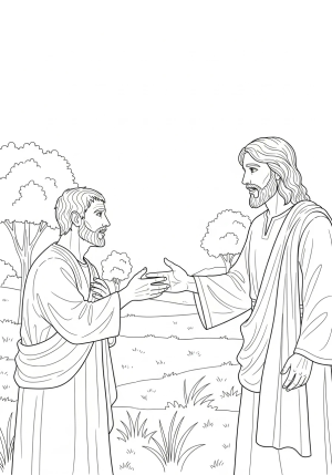 A detailed scene of Jesus reaching out to heal a leper, with expressions of hope and compassion, set in a serene outdoor environment.