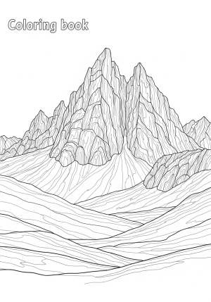 A majestic mountain range with tall, rugged peaks standing against a clear sky, featuring detailed rocky textures and rolling hills in the foreground