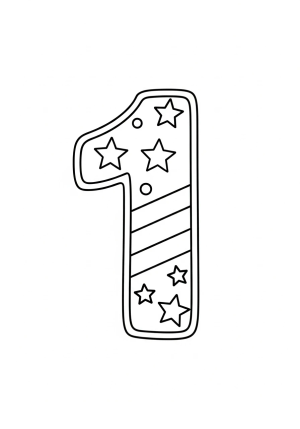 A cheerful number 1 decorated with stars and stripes, ready for coloring