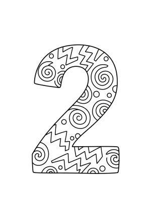 A playful number 2 with swirls and zigzags filling the shape