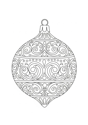 A vintage-style holiday ornament featuring swirling designs and festive embellishments