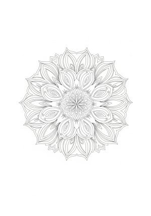 An intricate mandala design with flowing patterns and calming symmetrical elements radiating outward in a harmonious pattern