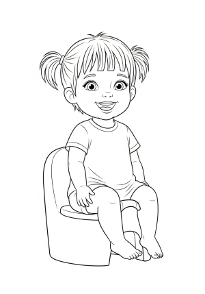 A cheerful little child sitting confidently on a potty chair with a big smile on their face