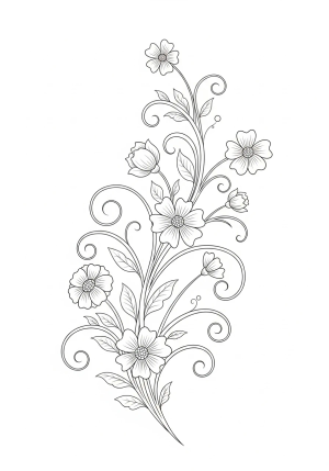 Elegant floral arrangement with swirling vines and detailed blossoms