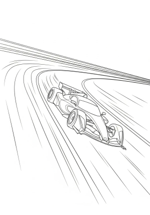 A sleek race car speeding along a curvy track with motion lines to convey high speed
