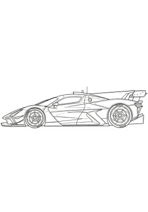 A detailed side view of a futuristic race car with bold aerodynamic features and dynamic shading