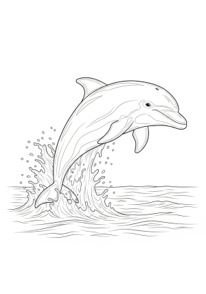 A lifelike depiction of a graceful dolphin leaping out of the ocean with detailed water splashes and realistic marine features.