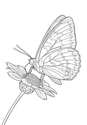 A highly detailed close-up of a butterfly perched on a flower, showcasing intricate wing patterns and delicate antennae.