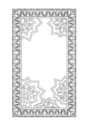 A simple rectangle frame with decorative patterns along the borders and intricate geometric shapes inside