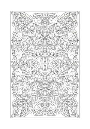 A rectangular outline filled with abstract, flowing line designs and symmetrical motifs