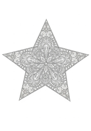 An intricate star shape filled with geometric patterns and swirling designs