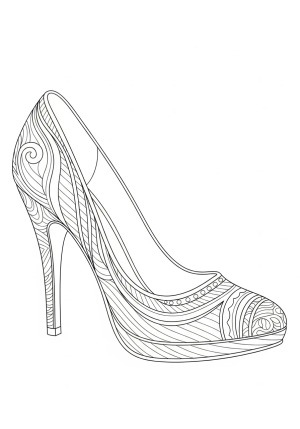 A detailed illustration of a classic pair of high-heeled shoes with intricate patterns and elegant design lines