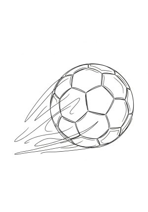 An artistic sketch of a soccer ball in motion, with dynamic lines suggesting speed and energy, suitable for a coloring page.