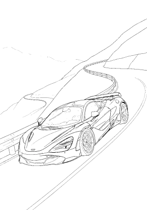 A sleek sports car speeding down a winding mountain road with dynamic lines emphasizing its aerodynamic design