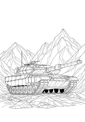 A sleek modern tank with angular armor and a long barrel, parked on a rocky landscape with mountains in the background